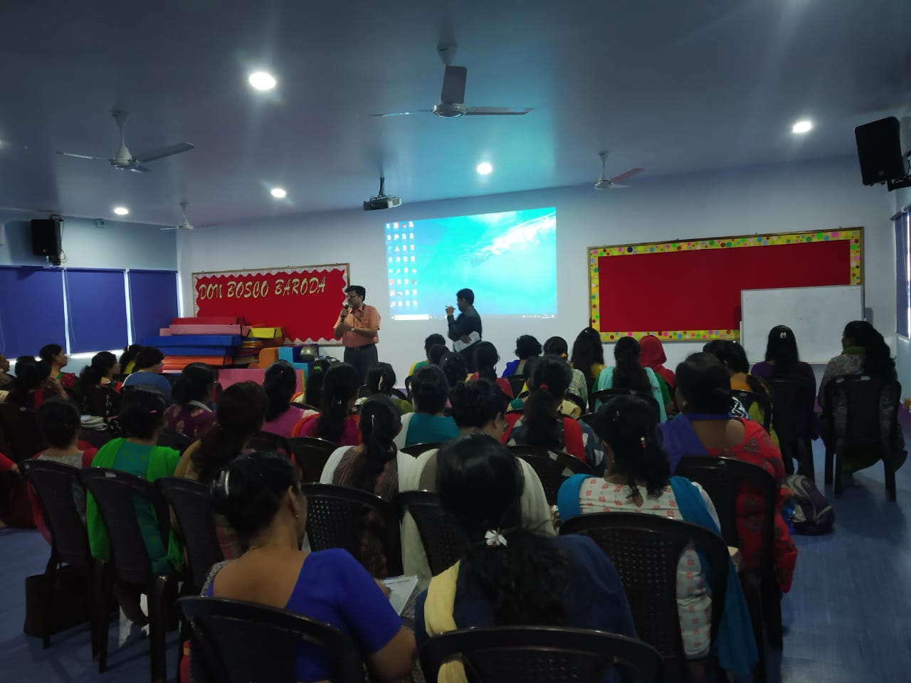 Audio Visual Hall has a good infrastructure with projector and display boards for conducting seminars, workshops and activities.